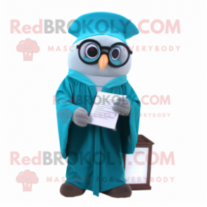 Teal Hourglass mascot costume character dressed with a Coat and Reading glasses