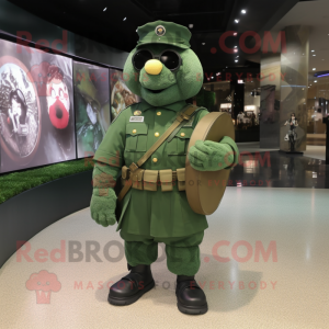 Forest Green Commando mascot costume character dressed with a Circle Skirt and Clutch bags