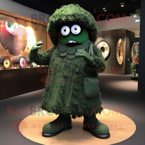 Forest Green Commando mascot costume character dressed with a Circle Skirt and Clutch bags