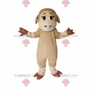 Mascot beige and brown sheep with a beautiful smile -