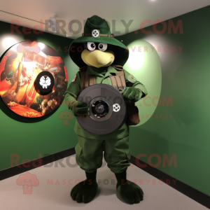 Forest Green Commando mascot costume character dressed with a Circle Skirt and Clutch bags