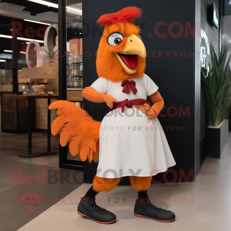 Rust Chicken mascot costume character dressed with a A-Line Skirt and Foot pads