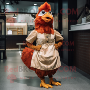 Rust Chicken mascot costume character dressed with a A-Line Skirt and Foot pads
