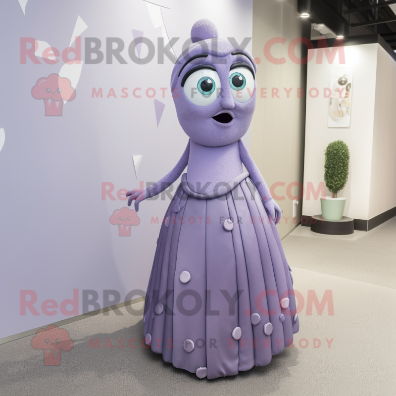 Lavender Alliance mascot costume character dressed with a Evening Gown and Clutch bags