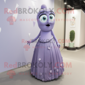 Lavender Alliance mascot costume character dressed with a Evening Gown and Clutch bags