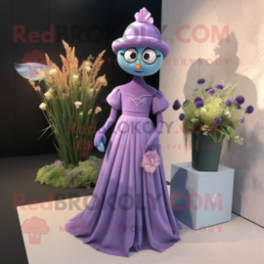 Lavender Alliance mascot costume character dressed with a Evening Gown and Clutch bags