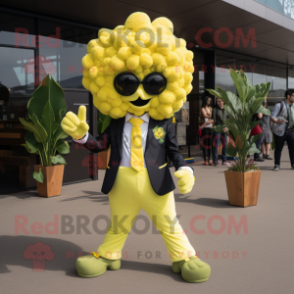 Lemon Yellow Cauliflower mascot costume character dressed with a Suit Jacket and Anklets