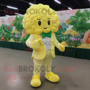 Lemon Yellow Cauliflower mascot costume character dressed with a Suit Jacket and Anklets