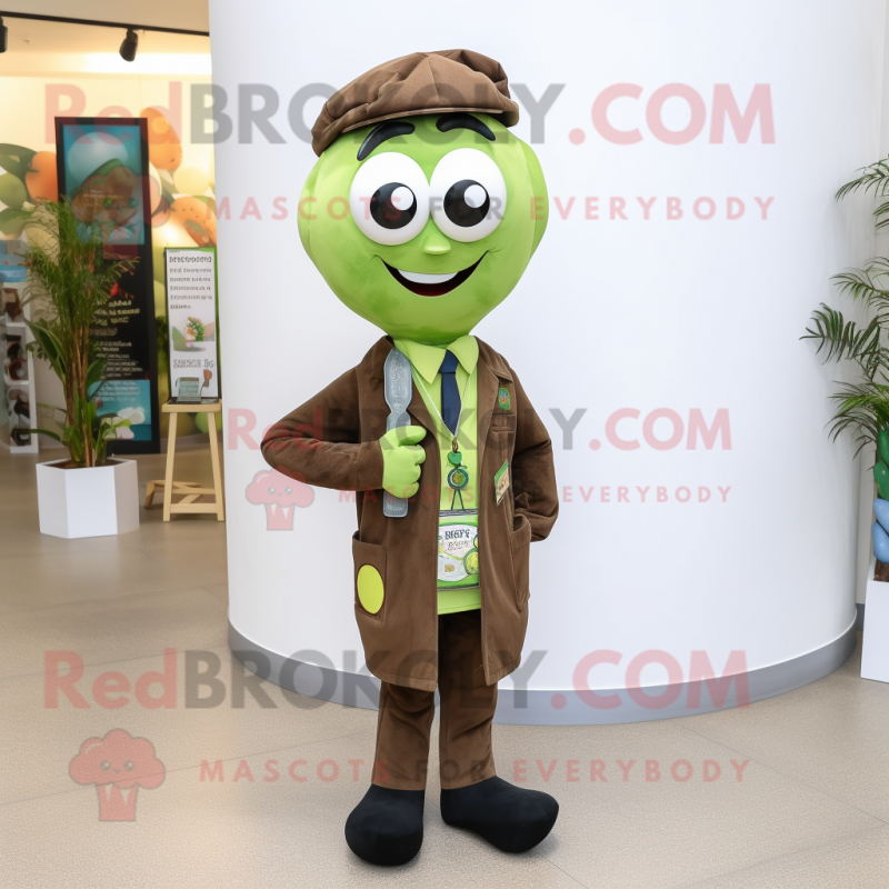 Olive Doctor mascot costume character dressed with a Button-Up Shirt and Wraps