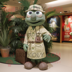 Olive Doctor mascot costume character dressed with a Button-Up Shirt and Wraps