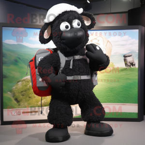 Black Sheep mascot costume character dressed with a Jumpsuit and Backpacks