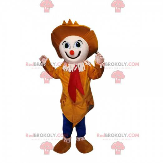 Clown mascot with a small orange nose and a pretty yellow hat -