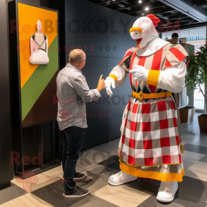 White Swiss Guard mascot costume character dressed with a Flannel Shirt and Watches