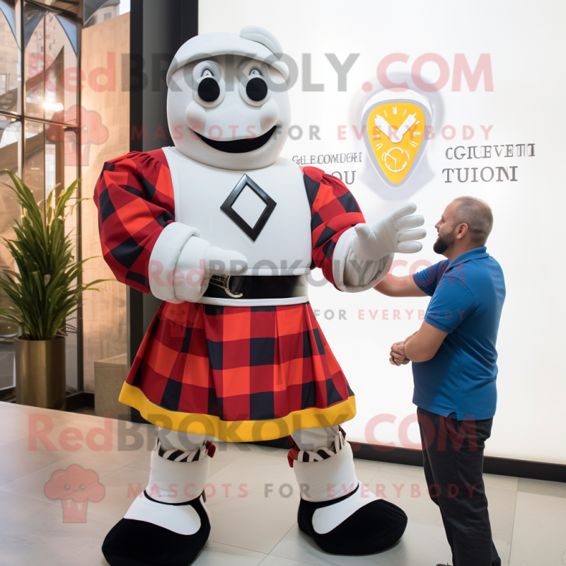 White Swiss Guard mascot costume character dressed with a Flannel Shirt and Watches