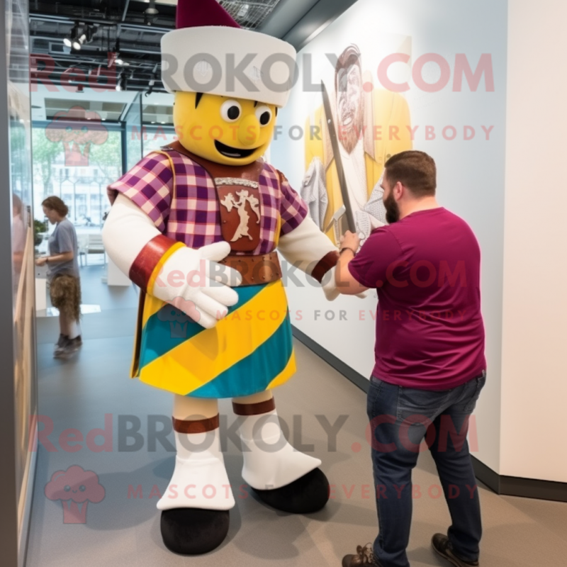 White Swiss Guard mascot costume character dressed with a Flannel Shirt and Watches White Swiss Guard mascot costume character dressed with a Flannel Shirt and Watches