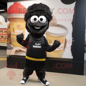 Black Biryani mascot costume character dressed with a Running Shorts and Caps