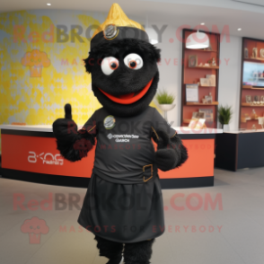 Black Biryani mascot costume character dressed with a Running Shorts and Caps