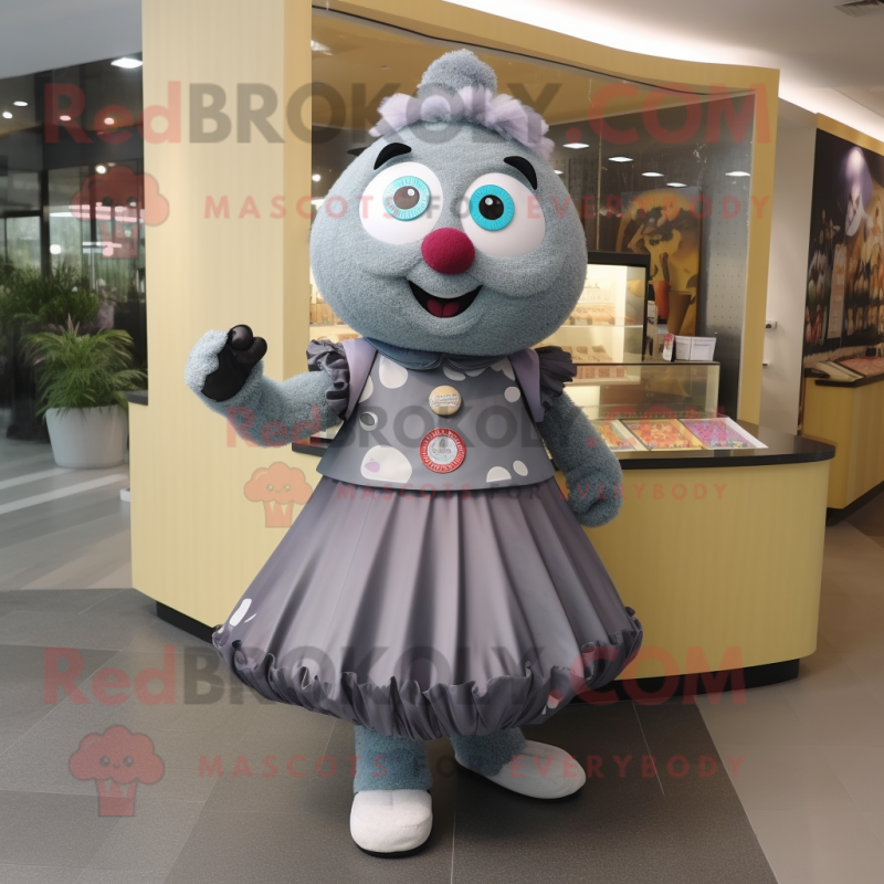 Gray Candy mascot costume character dressed with a A-Line Skirt and Bracelet watches Gray Candy mascot costume character dressed with a A-Line Skirt and Bracelet watches