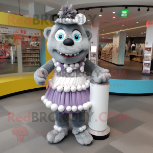 Gray Candy mascot costume character dressed with a A-Line Skirt and Bracelet watches