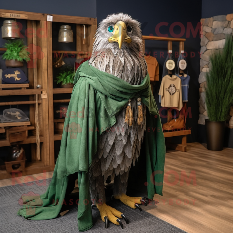 Forest Green Eagle mascot costume character dressed with a Chambray Shirt and Shawl pins