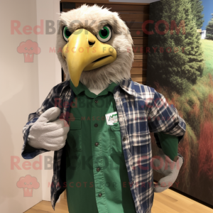 Forest Green Eagle mascot costume character dressed with a Chambray Shirt and Shawl pins