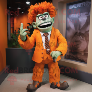 Orange Frankenstein'S Monster mascot costume character dressed with a Blazer and Wraps