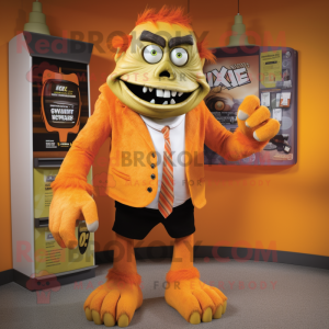 Orange Frankenstein'S Monster mascot costume character dressed with a Blazer and Wraps