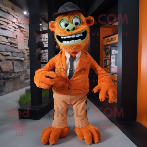 Orange Frankenstein'S Monster mascot costume character dressed with a Blazer and Wraps