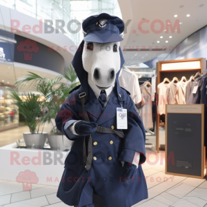 Navy Mare mascot costume character dressed with a Parka and Cufflinks