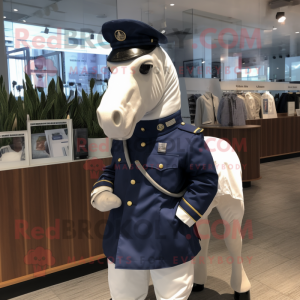 Navy Mare mascot costume character dressed with a Parka and Cufflinks