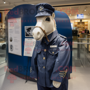 Navy Mare mascot costume character dressed with a Parka and Cufflinks