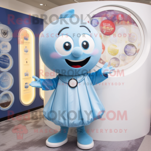 Sky Blue Pendant mascot costume character dressed with a Blouse and Rings