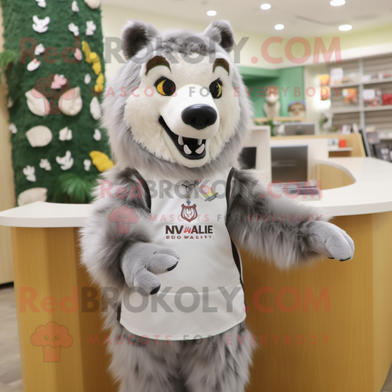 nan Wolf mascot costume character dressed with a Henley Tee and Hair clips