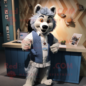 nan Wolf mascot costume character dressed with a Henley Tee and Hair clips