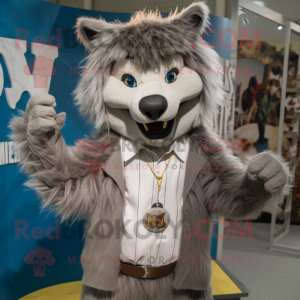 nan Wolf mascot costume character dressed with a Henley Tee and Hair clips