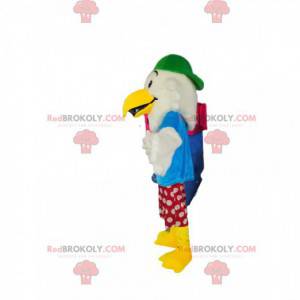 Funny white eagle mascot with red shorts with white dots -