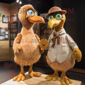 Tan Dodo Bird mascot costume character dressed with a Henley Tee and Ties