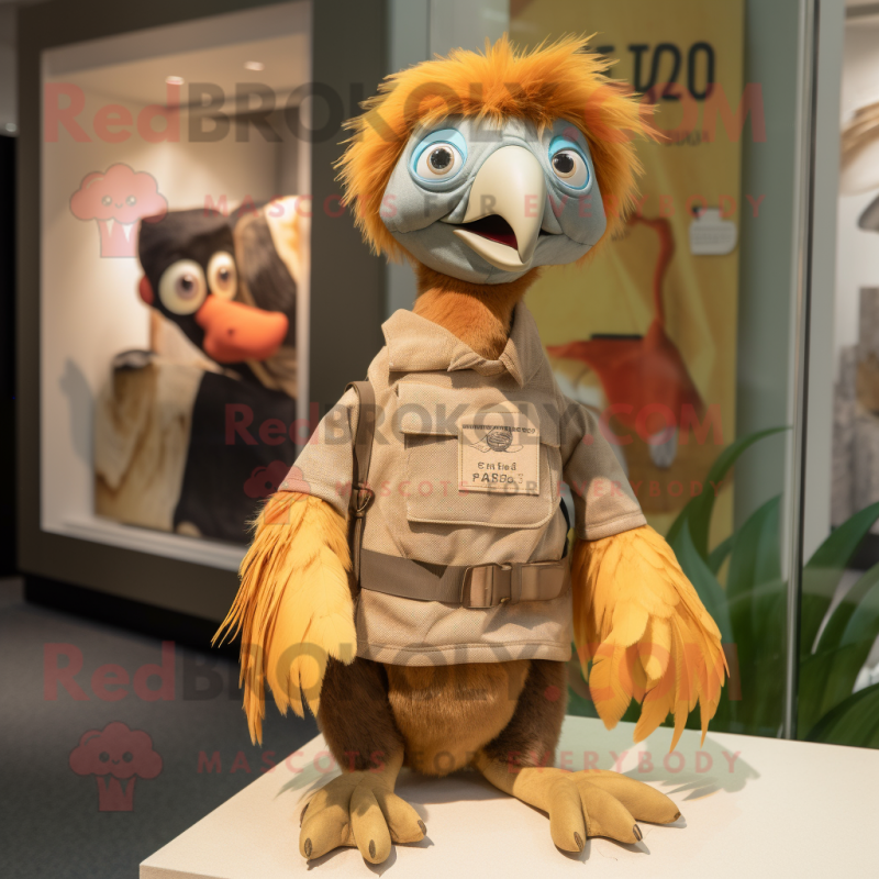 Tan Dodo Bird mascot costume character dressed with a Henley Tee and Ties