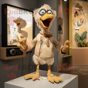 Tan Dodo Bird mascot costume character dressed with a Henley Tee and Ties