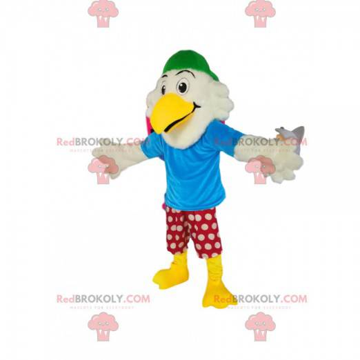 Funny white eagle mascot with red shorts with white dots -