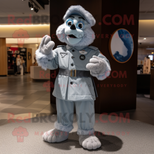 Silver Air Force Soldier mascot costume character dressed with a Jacket and Shawl pins
