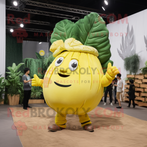 Yellow Cabbage mascot costume character dressed with a Cargo Shorts and Earrings