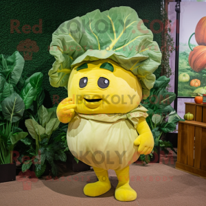 Yellow Cabbage mascot costume character dressed with a Cargo Shorts and Earrings