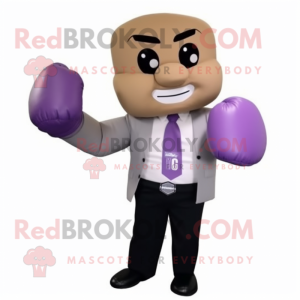 Lavender Boxing Glove mascot costume character dressed with a Suit Pants and Ties