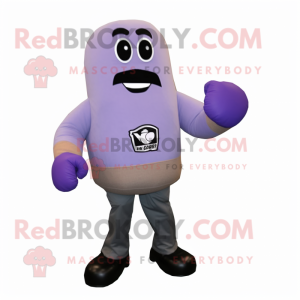 Lavender Boxing Glove mascot costume character dressed with a Suit Pants and Ties