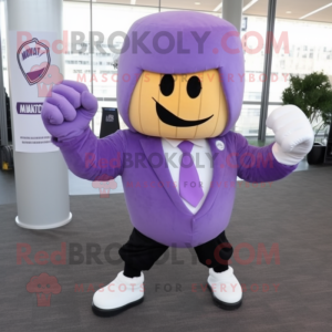 Lavender Boxing Glove mascot costume character dressed with a Suit Pants and Ties