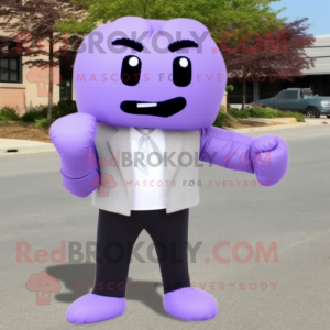 Lavender Boxing Glove mascot costume character dressed with a Suit Pants and Ties