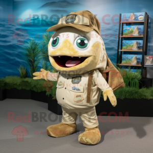 Beige Fish Tacos mascot costume character dressed with a Cargo Shorts and Necklaces