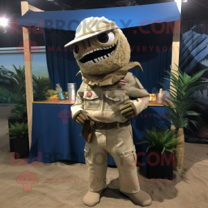 Beige Fish Tacos mascot costume character dressed with a Cargo Shorts and Necklaces