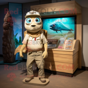 Beige Fish Tacos mascot costume character dressed with a Cargo Shorts and Necklaces